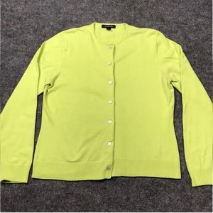 Lands' End Womens Cardigan Sweater Size L 14-16 Green Crew Neck Button Down